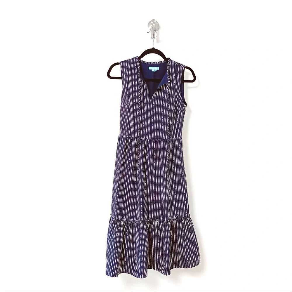 Draper James Heart Dots Tiered Dress Nassau Navy 0 - Picture 3 of 13